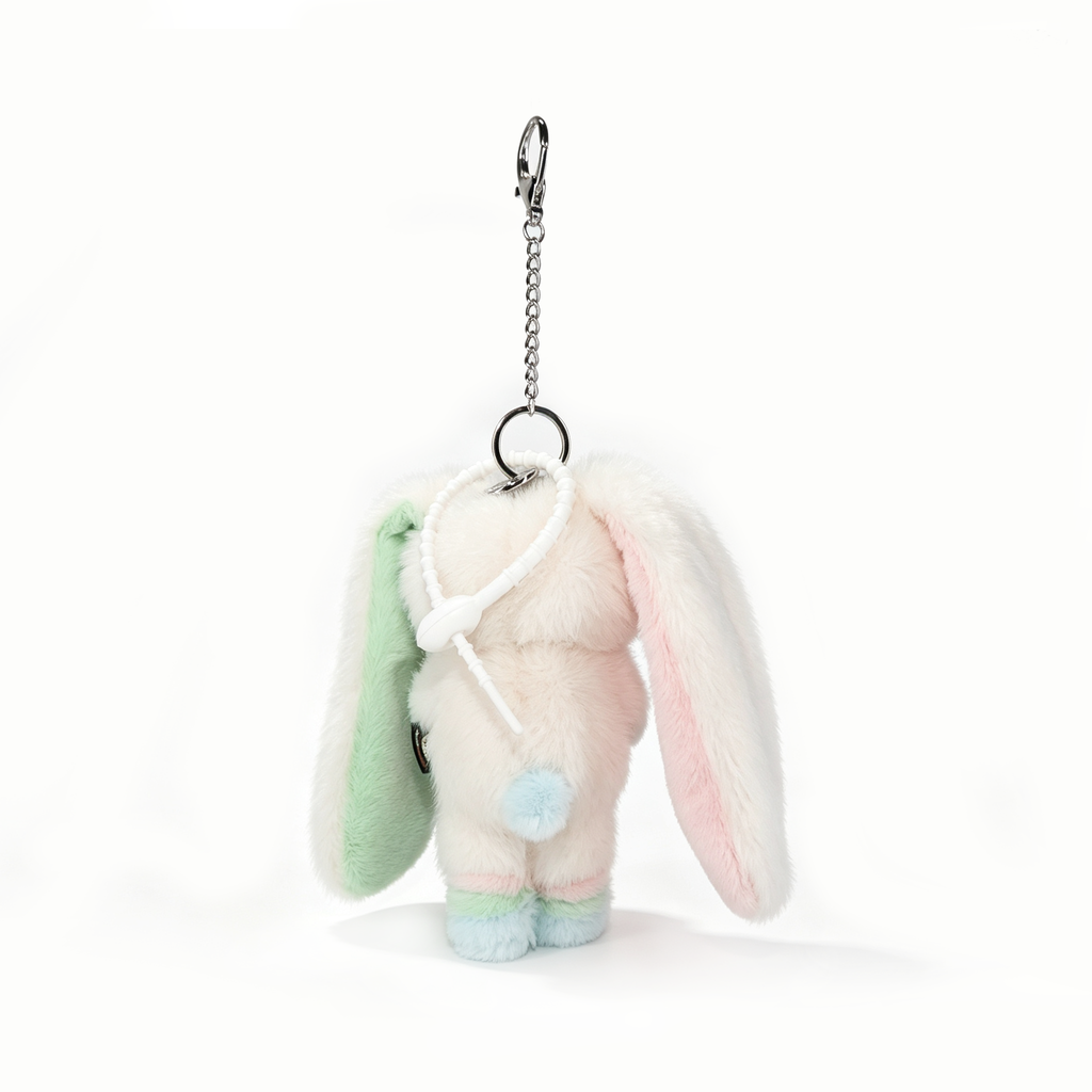 Plush bunny keychain with pastel ears and fluffy tail—makes a cute Cancer Zodiac Gift or Plushie Dreadfuls collectible.