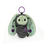 Bunnculus Plush Keychain: plush bunny with mint ears, gray body, embroidered hearts, and a purple ring at the top.