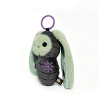 Bunnculus Plush Keychain: Mint green-eared rabbit plush with a purple star and keyring, perfect for Plushie Dreadfuls fans.