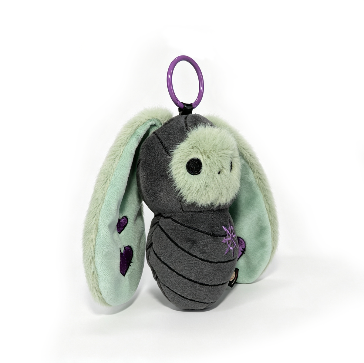 Plushie Dreadfuls Bunnculus Plush Keychain: bunny with long mint-green ears, gray body, and a purple clip for hanging.