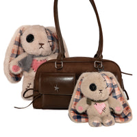 Load image into Gallery viewer, Plushie Dreadfuls - Plaid Love Rabbit Plush Keychain Accessory - Mysterious
