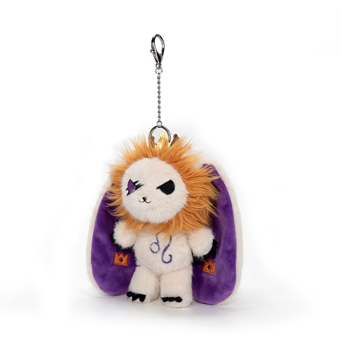 Leo Plush Keychain from Plushie Dreadfuls features a lion with purple wings, orange mane, and chain clasp on top.