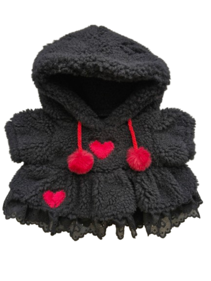Plushie Dreadfuls Fuzzy Black and Red Heart Hoodie Dress
