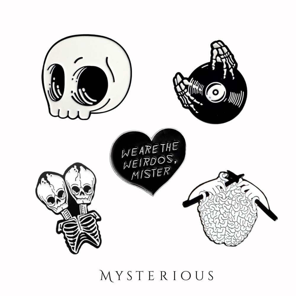 Black and White Skelly Pin Set - Mysterious