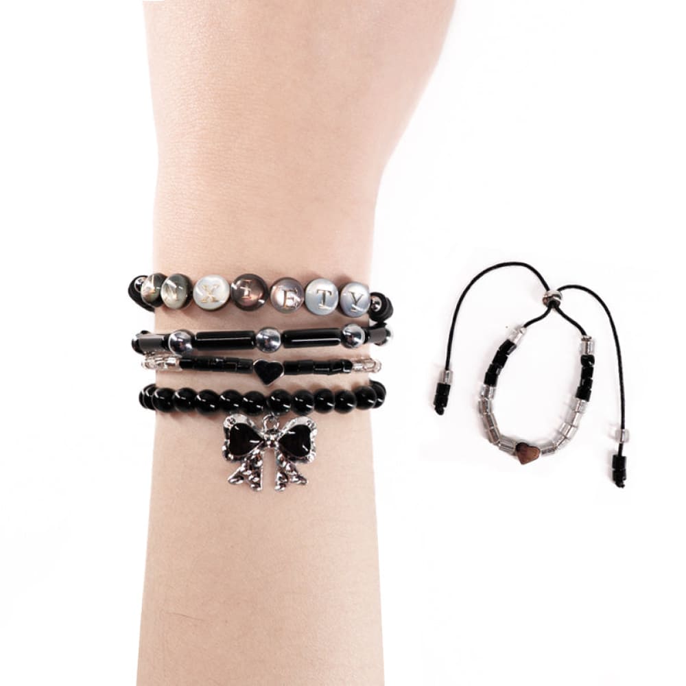 Black Anxiety Rabbit Stacking Friendship Bracelet – Mysterious