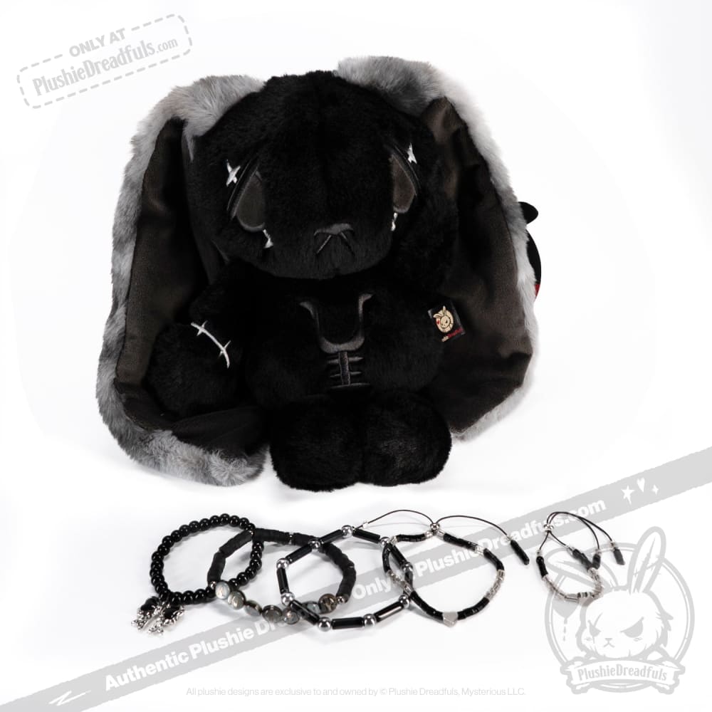 Plushie Dreadfuls -Black Anxiety Rabbit Stacking Friendship Bracelet