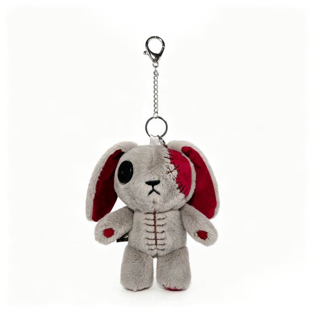 Distressed White Rabbit Plush Keychain Accessory - Keychain