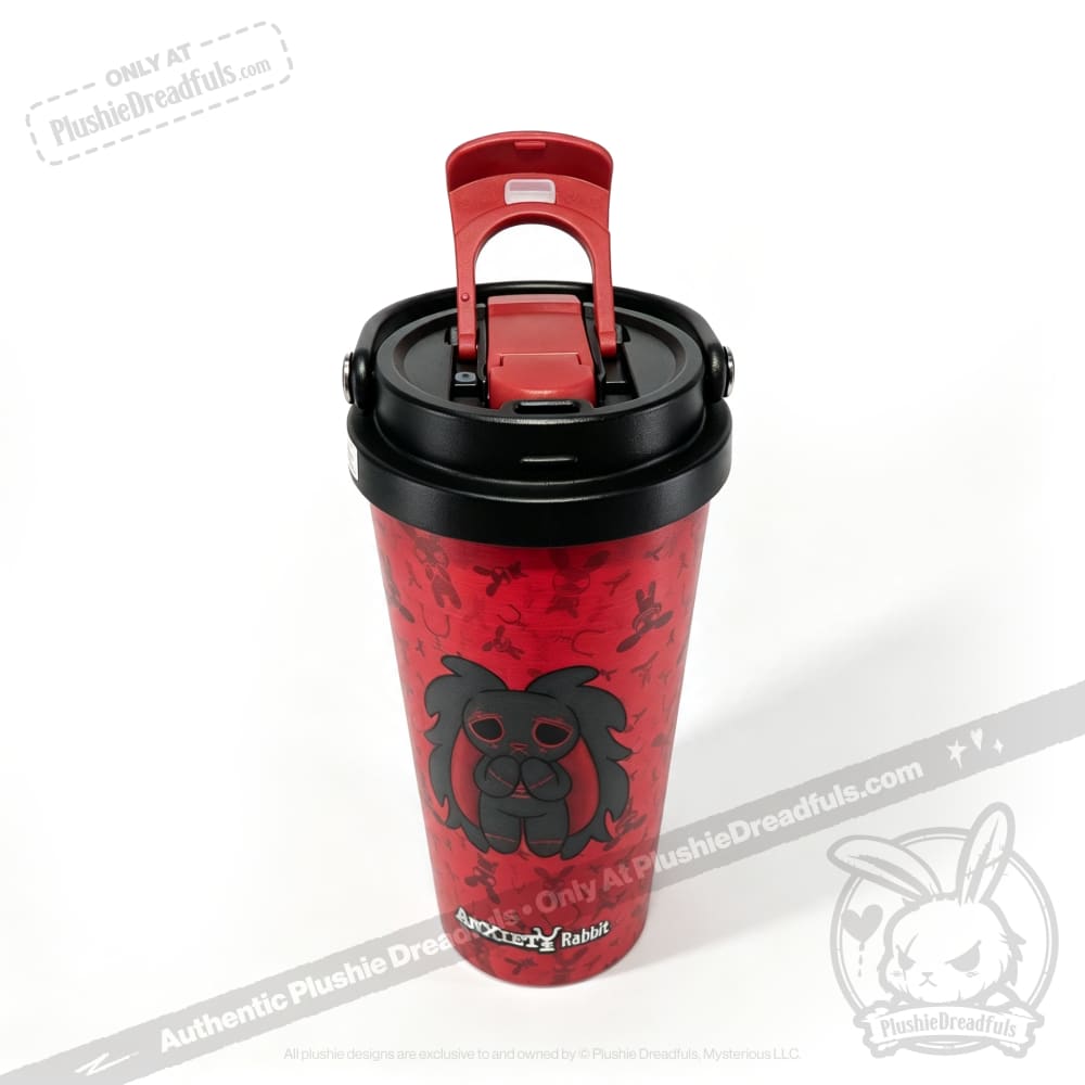 Grey Anxiety Rabbit Cup - Plush Head and Cup Collector Set - thermos