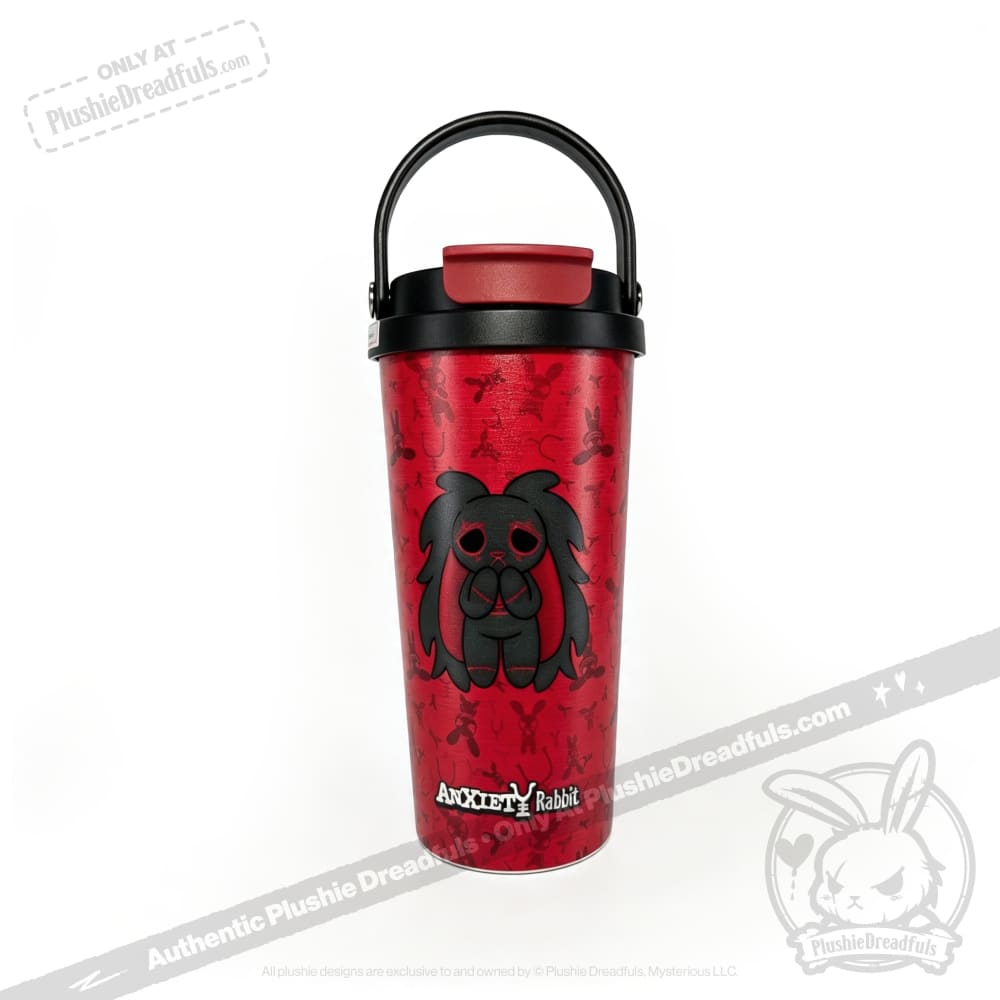 Grey Anxiety Rabbit Cup - Plush Head and Cup Collector Set - thermos