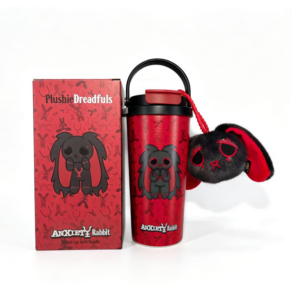 Grey Anxiety Rabbit Cup - Plush Head and Cup Collector Set - thermos