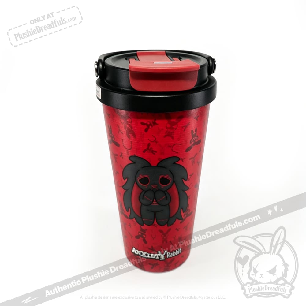 Grey Anxiety Rabbit Cup - Plush Head and Cup Collector Set - thermos