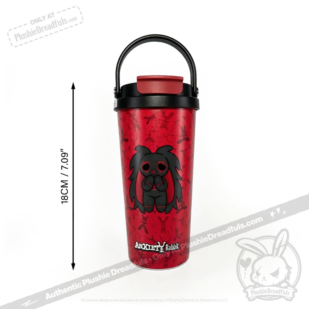 Grey Anxiety Rabbit Cup - Plush Head and Cup Collector Set - thermos