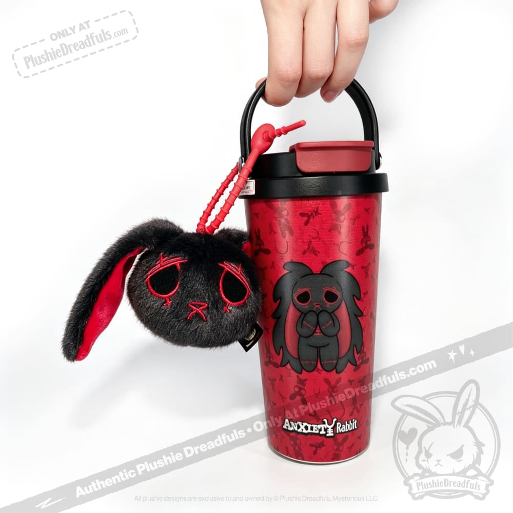 Grey Anxiety Rabbit Cup - Plush Head and Cup Collector Set - thermos