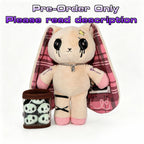 A beige Inner Child rabbit plush with button eyes, plaid ears, and a mini panda in a container, labeled Pre-Order Only.