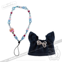 Load image into Gallery viewer, Mini Plush Outfit - Denim Pearl Bow Dress accessory
