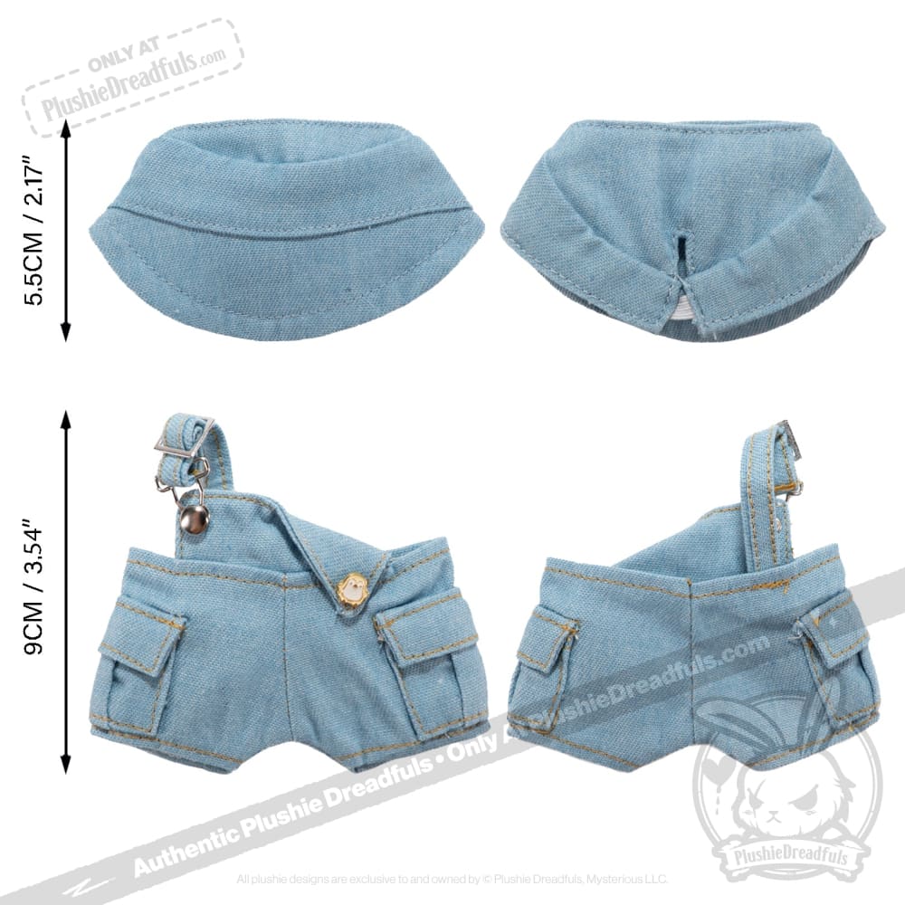 Mini Plush Outfit Light Denim off the Shoulder Overalls accessory