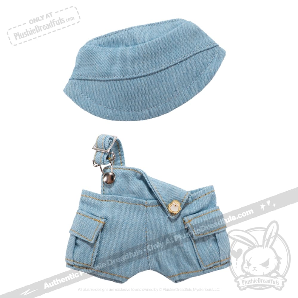 Mini Plush Outfit Light Denim off the Shoulder Overalls accessory
