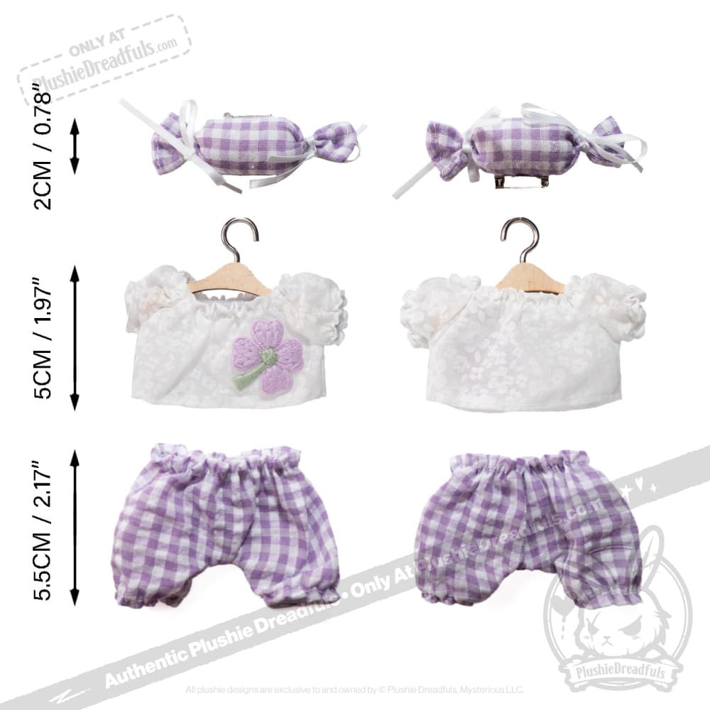Mini Plush Outfit - Lilac Gingham Pants Ensemble accessory