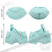 Load image into Gallery viewer, Mini Plush Outfit Teal off the Shoulder Overalls accessory
