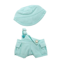 Load image into Gallery viewer, Mini Plush Outfit Teal off the Shoulder Overalls accessory
