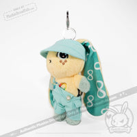 Load image into Gallery viewer, Mini Plush Outfit Teal off the Shoulder Overalls accessory
