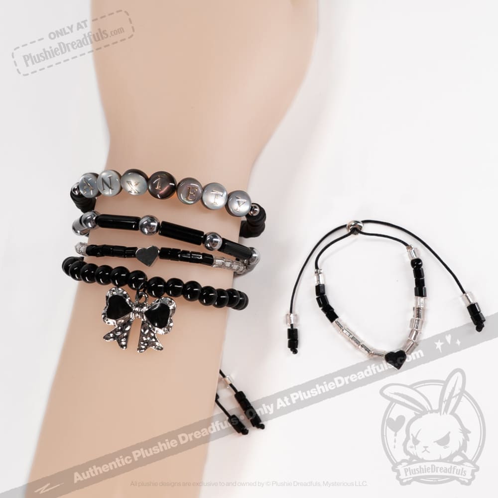 Plushie Dreadfuls -Black Anxiety Rabbit Stacking Friendship Bracelet