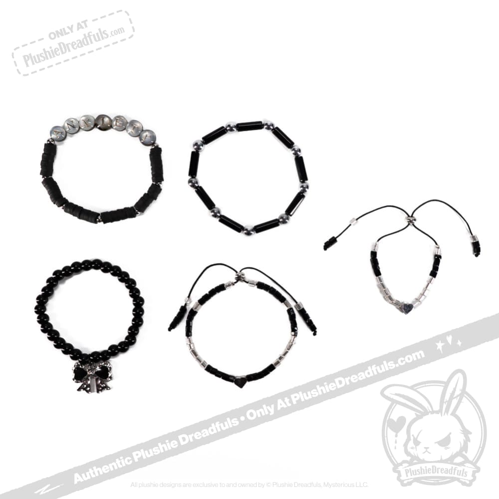 Plushie Dreadfuls -Black Anxiety Rabbit Stacking Friendship Bracelet