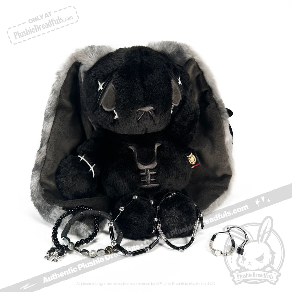 Plushie Dreadfuls -Black Anxiety Rabbit Stacking Friendship Bracelet
