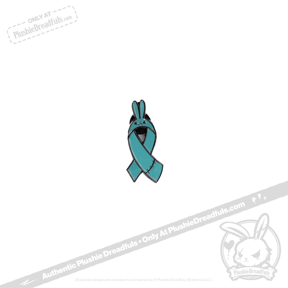 Plushie Dreadfuls - Bunny Awareness Ribbon Enamel Pin Teal Pin
