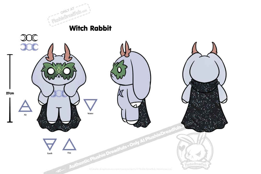 Plushie Dreadfuls - Grey Witch Rabbit - Plush Stuffed Animal - Mysterious