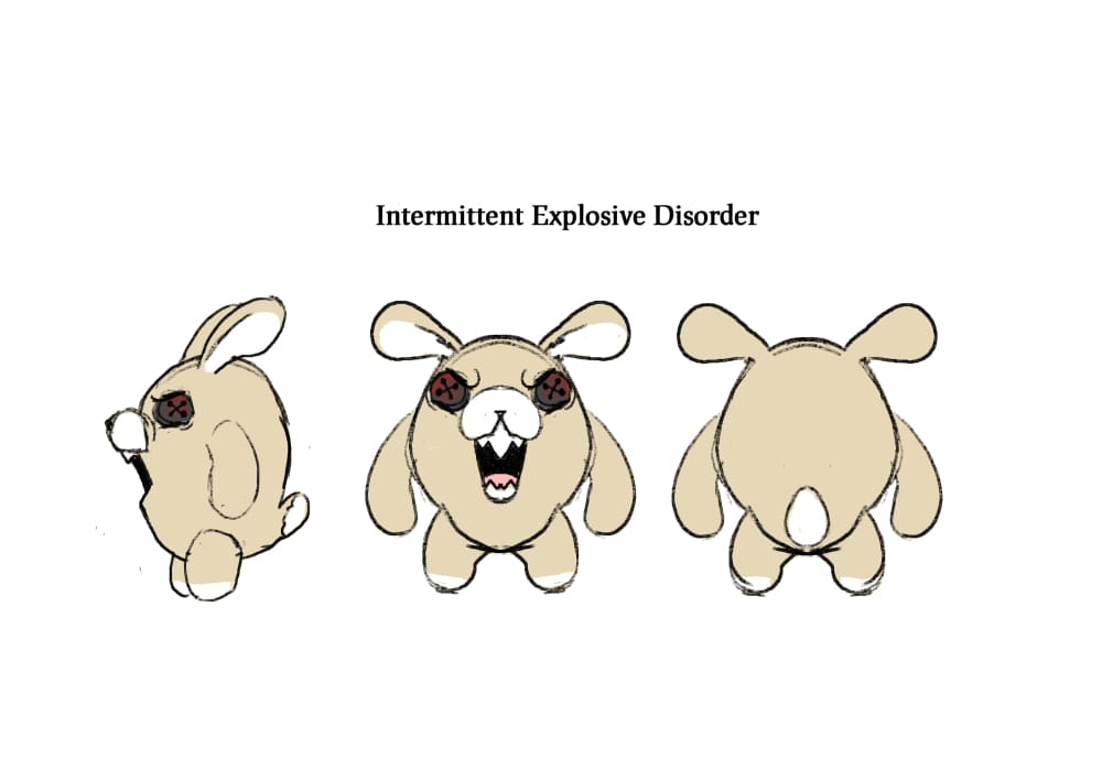 Plushie Dreadfuls - Intermittent Explosive Disorder Rabbit - Plush Stuffed Animal - Mysterious