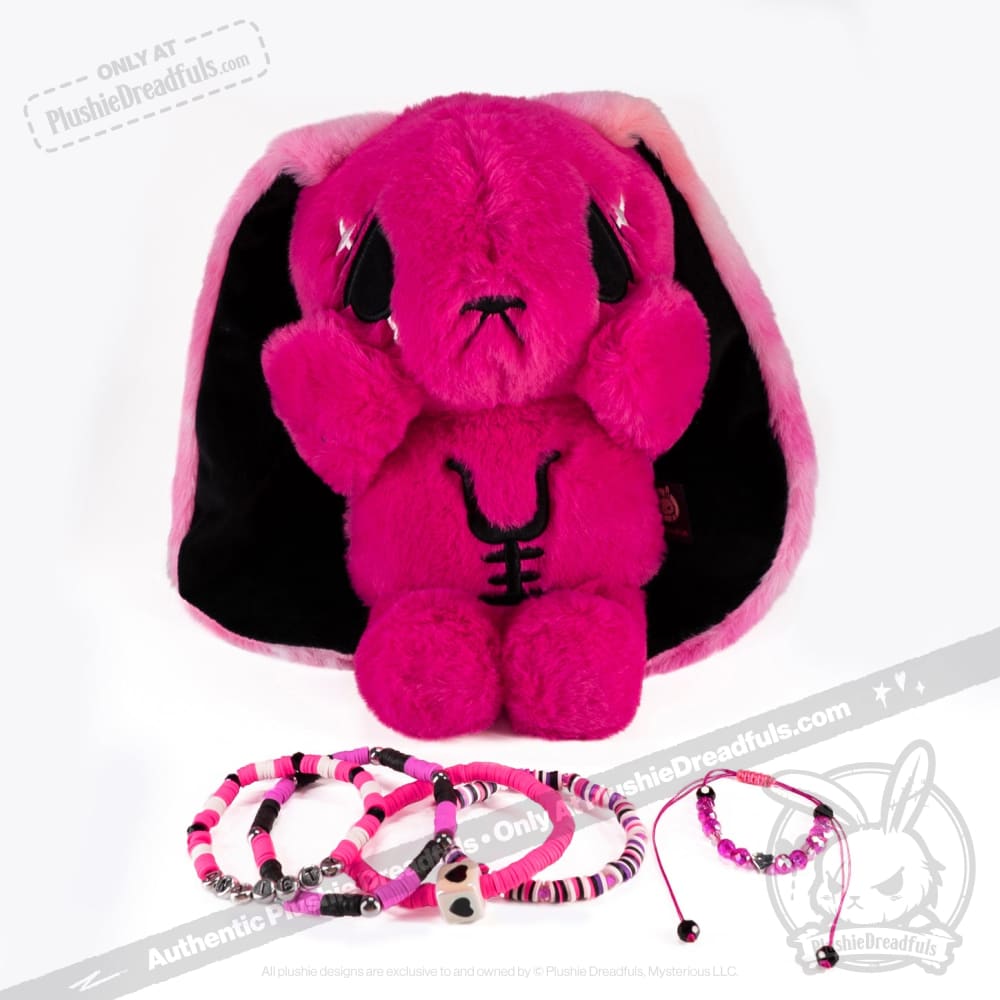 Plushie Dreadfuls -Pink Anxiety Rabbit Stacking Friendship Bracelet