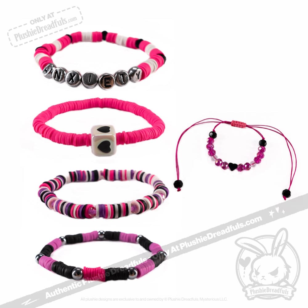 Plushie Dreadfuls -Pink Anxiety Rabbit Stacking Friendship Bracelet