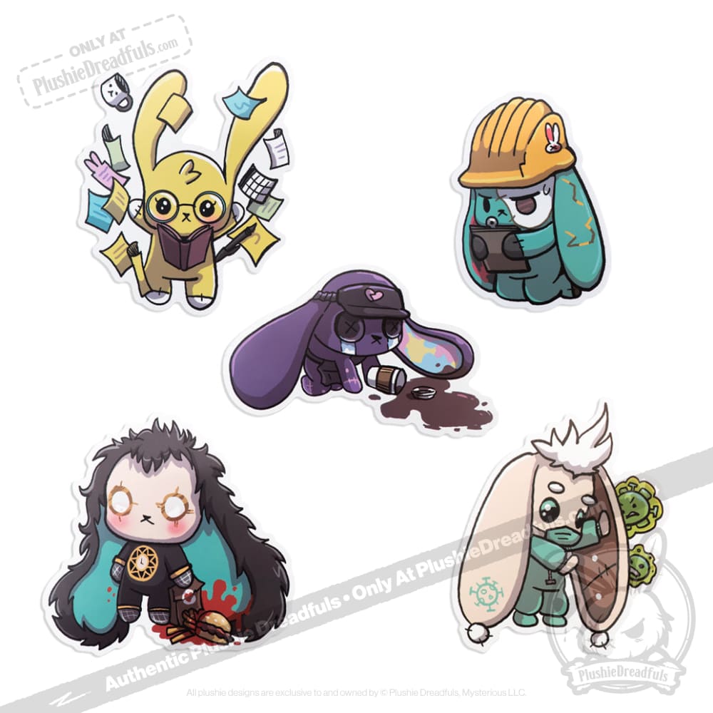 Plushie Dreadfuls Vinyl Sticker Pack Vol. 3 - Buns At Work sticker