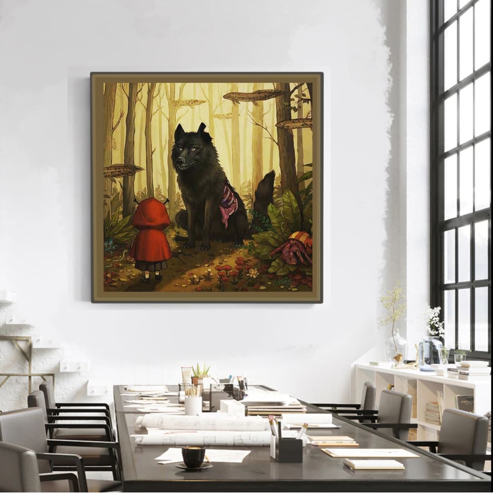 Red Riding Hood meets the Big Bad Wolf (Art Print) - Mysterious
