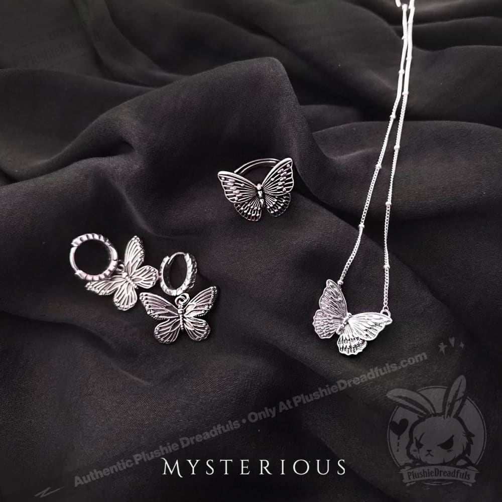 Royal Blue Butterflies Silver Jewelry and Tapestry Set - Mysterious