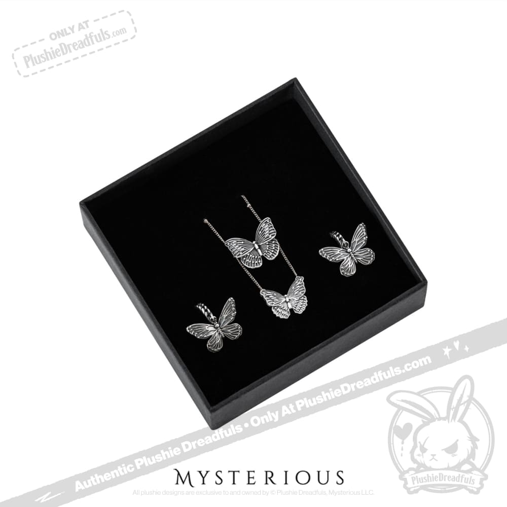 Royal Blue Butterflies Silver Jewelry and Tapestry Set - Mysterious